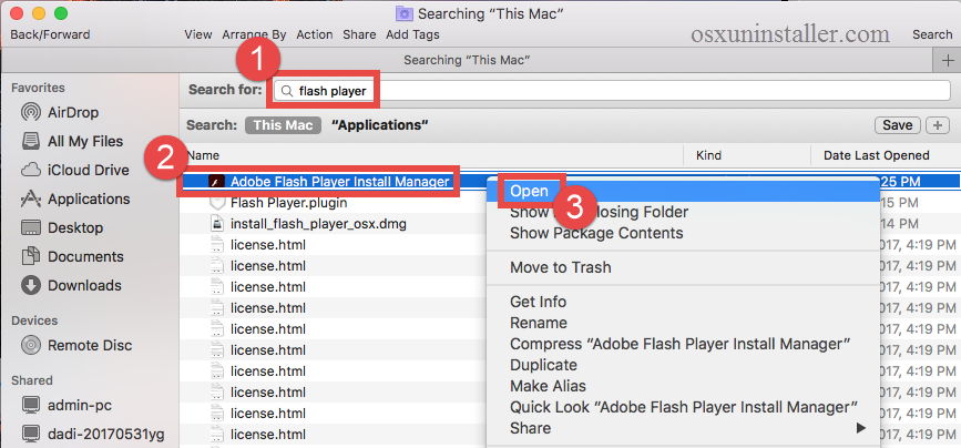 uninstall adobe flash player on mac osx